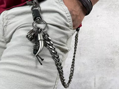 NEW Strong Men Silver Metal Wallet Chain KeyChain Biker Horn Charm Jeans Money Clasp