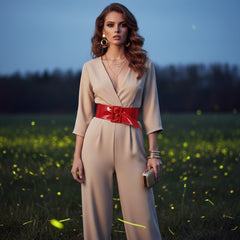 Brand New Women Red Faux Patent Leather Wide Fashion Belt Big Buckles Size S M - WB33