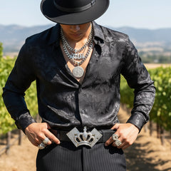 NEW Men Silver Metal Belt Buckle Street Fashion Bling King Crown Ace Cards Biker