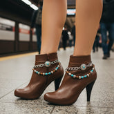 Brand New Women 2PCS Gold Metal Boot Chain Bracelet Shoe Anklet Skeleton Skull Charm Set Fashion Jewelry - A PAIR BC42 (Copy)