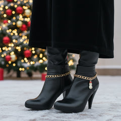 Brand New Women 2PCS Gold Metal Boot Chain Bracelet Snowman Charm Shoe Anklet A PAIR BC52