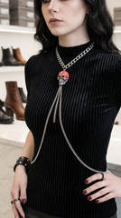 Brand New Women’s Silver Metal Body Chain Harness Necklace Women Red Skull Charm Punk Rock - WN29