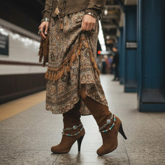 Brand New Women 2PCS Gold Metal Boot Chain Bracelet Shoe Anklet Skeleton Skull Charm Set Fashion Jewelry - A PAIR BC42 (Copy)