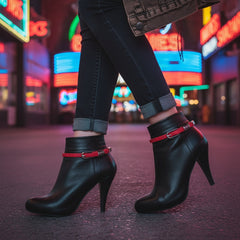 Brand New Women Red Strap 2PCS Boot Chain Bracelet Shoe Anklet Belt Buckle Charm Fashion Jewelry Set - A PAIR BC8