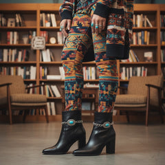 Brand New Women 2PCS Silver Metal Boot Chain Bracelet Shoe Anklet Concho Turquoise Bead Blue Charm Set Fashion Jewelry - A PAIR BC15