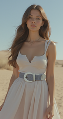 Chic Women Waist Hip White Faux Leather Braided Web Net Mesh Fabric Fashion Belt S M