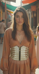 Hot Women Light Gold Champagne Color Elastic Waistband Corset Belt - Hip Waist S M