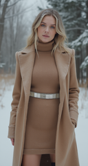 Women Skinny Brown Elastic Band Belt Shiny Silver Bling Sparkle Fancy Beads S M