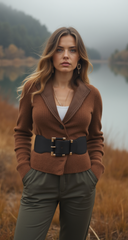 Black Faux Leather Elastic Waist Hip Belt Gold Metal Square Buckle Fit S M