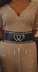 Cool Black Elastic Wide Fashion Belt Hip High Waist Silver Heart Love Size S M