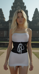 Wide Tie Corset Black Denim Jeans Fashion High Waist Belt Fit Size M