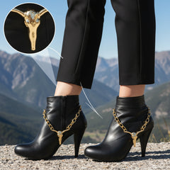 Brand New Women 2PCS Gold Metal Boot Chain Bracelet Shoe Anklet Long Horn Bull Charm Set Texas Cow Fashion Jewelry - A PAIR BC33