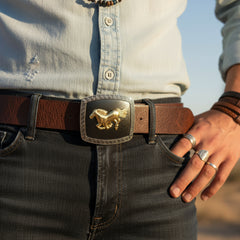 NEW Shiny Gold Horse Black Rectangular Metal Belt Buckle