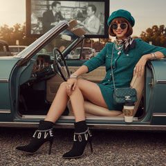 Brand New Women Silver Metal Western 2PCS Boot Chain Bracelet Shoe LOVE Charm Fashion Jewelry Set - A PAIR BC3