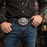 NEW Men Women Silver Metal Belt Buckle Western Cowboy Texas State Lone Star Casual Dressy