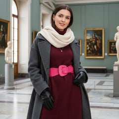 Brand New Women Fuchsia Pink Elastic Waistband Fashion Belt Big Buckle Size S M- WB23