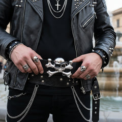 NEW Silver Pirate Skull & Crossbones Metal Belt Buckle Gothic
