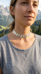 Brand New Women Greek Goddess Style Silver Leaf Choker Faux Leather Laurel Necklace Costume - WN11