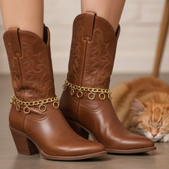 Brand New Women 2PC Gold Boot Chain Bracelet 5 Ring Circle Charm Shoe Anklet BC69