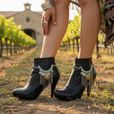 Brand New Women 2PCS Silver Metal Boot Chain Bracelet Shoe Anklet Turquoise Ethnic Charm Set Fashion Jewelry - A PAIR BC23