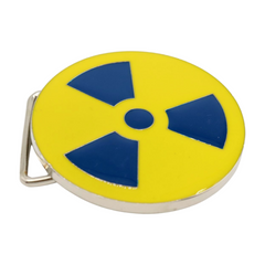 Radioactive Radiation Nuclear Symbol Painted Silver Metal Belt Buckle
