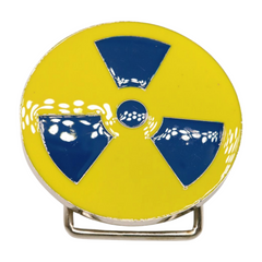 Radioactive Radiation Nuclear Symbol Painted Silver Metal Belt Buckle