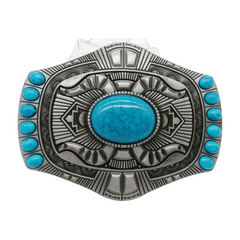 Western Style Ethnic Turquoise Beads Silver Metal Buckle
