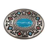 NEW Men Women Native Ethnic Style Oval Shaped Silver & Turquoise Belt Buckle