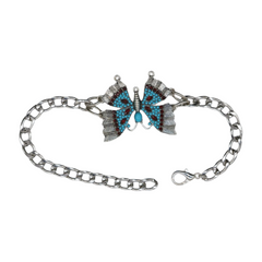 Brand New Women 2PCS Silver Metal Boot Chain Bracelet Shoe Anklet Turquoise Blue Butterfly Charm Set Fashion Jewelry - A PAIR BC9