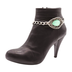Brand New Women 2PCS Silver Metal Boot Chain Bracelet Shoe Anklet Teal Water Drop Charm Set Fashion Jewelry - A PAIR BC10