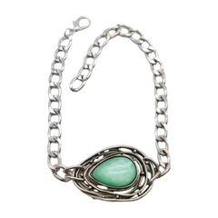 Brand New Women 2PCS Silver Metal Boot Chain Bracelet Shoe Anklet Teal Water Drop Charm Set Fashion Jewelry - A PAIR BC10