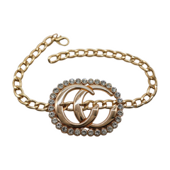 Brand New Women 2PCS Gold Metal Boot Chain Bracelet Shoe Anklet CC Bling Charm Set Fashion Jewelry - A PAIR BC14