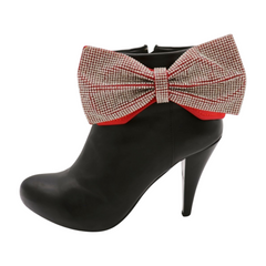 Brand New Women 2PCS Gold Metal Boot Chain Bracelet Shoe Anklet Big Bling Red Bow Tie Charm Set Fashion Jewelry - A PAIR BC43