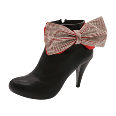 Brand New Women 2PCS Gold Metal Boot Chain Bracelet Shoe Anklet Big Bling Red Bow Tie Charm Set Fashion Jewelry - A PAIR BC43