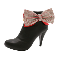 Brand New Women 2PCS Gold Metal Boot Chain Bracelet Shoe Anklet Big Bling Red Bow Tie Charm Set Fashion Jewelry - A PAIR BC43