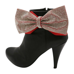 Brand New Women 2PCS Gold Metal Boot Chain Bracelet Shoe Anklet Big Bling Red Bow Tie Charm Set Fashion Jewelry - A PAIR BC43