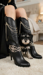 Brand New Women Gold Boot Chain Shoe Bracelet Anklet Fancy Flower Charm 2PCS BC92