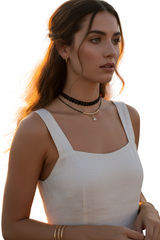 Brand New Women Black Lace Double Choker Necklace Stud Earrings Set, WN63