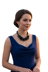Brand New Short Black Cluster Pearl Beads Bib Necklace Clear Faceted Dangles 16 Inch New- WN56