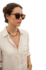 Brand New Layered Cross Necklace for Women, Gold Tone Multi Strand Chain with Black Beads and Clear Rhinestone Pendant, WN59