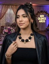 Brand New Women’s Black Bead Gold Star Charm Necklace Matching Earrings Set - WN31
