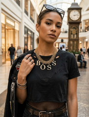 Brand New Women Gold Tone Boss Letter Pendant Mesh Chain Necklace - WN38