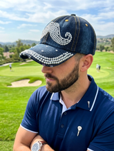 Brand New Adult Unisex Dark Denim Mustache Fashion Cap With Rhinestone Brim Adjustable Hat M18