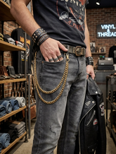 Brand New Men’s Double Strand Gold Jean Chain, 20 In 24 In Wallet Chain Key Holder, Vintage Rock Biker Trucker Denim Accessory M26