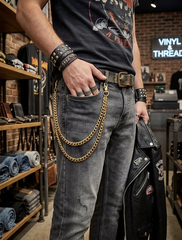 Brand New Men’s Double Strand Gold Jean Chain, 20 In 24 In Wallet Chain Key Holder, Vintage Rock Biker Trucker Denim Accessory M26