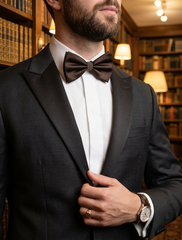 Brand New Dark Brown Clip-On Bow Tie Adjustable Satin Look Formal Costume Accessory