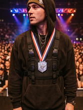 Brand New Men Men Silver Tone USA Liberty Medallion Necklace With Patriotic Ribbon Long New York Pendant - M10