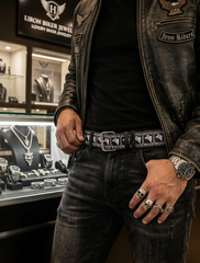 Brand New Men Women Hecho En Mexico Printed Black Belt, Silver Buckle Faux Leather Graphic Strap, Adult Size Small 29 To 33 M22