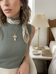 Brand New Gold Tone Cross Charm Necklace for Women, Silver Rhinestone Style Trim Pendant, Adjustable 17-19 in Chain, Fashion Jewelry for Everyday And Dressy Looks - WN10