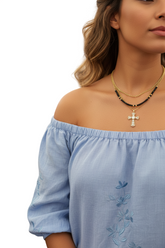 Brand New Layered Cross Necklace for Women, Gold Tone Multi Strand Chain with Black Beads and Clear Rhinestone Pendant, WN59 (Copy)